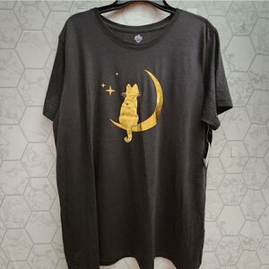 NWT women's Halloween hocus-pocus Thackery Binx cat on the moon print gold foil